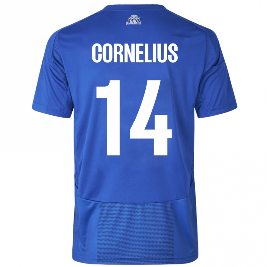 Kids Football Andreas Cornelius #14 White Blue Away Jersey 2024/25 T-Shirt