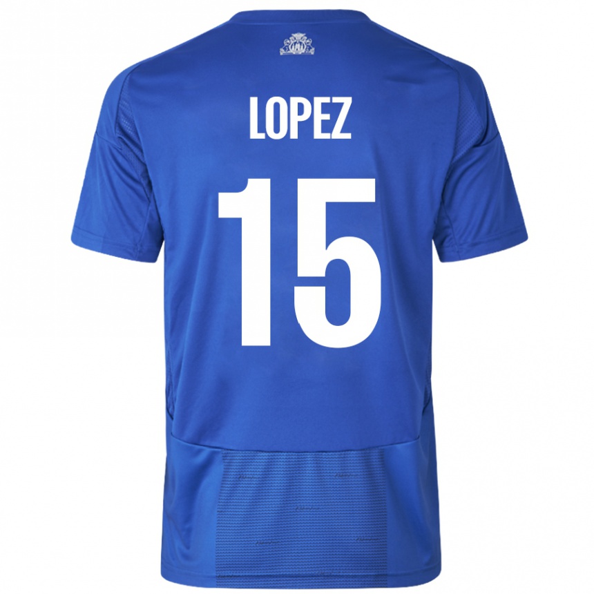 Kids Football Marcos López #15 White Blue Away Jersey 2024/25 T-Shirt