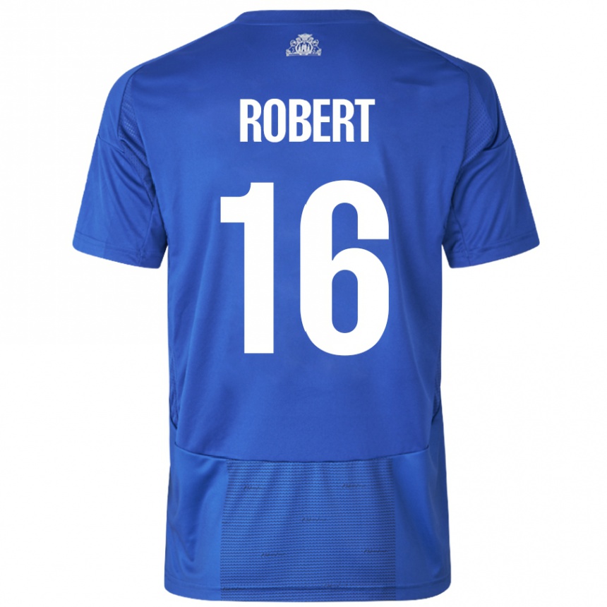 Kids Football Robert #16 White Blue Away Jersey 2024/25 T-Shirt