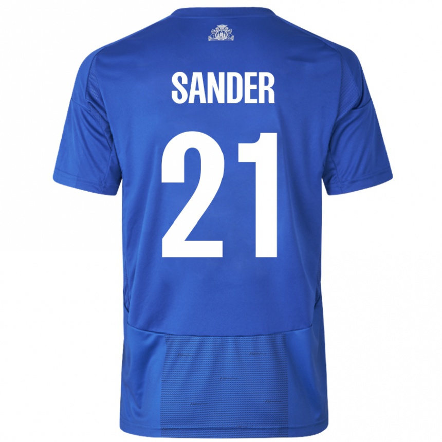 Kids Football Theo Sander #21 White Blue Away Jersey 2024/25 T-Shirt