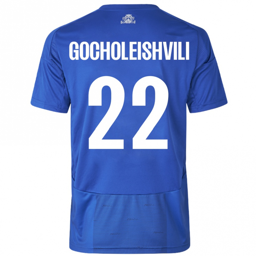 Kids Football Giorgi Gocholeishvili #22 White Blue Away Jersey 2024/25 T-Shirt