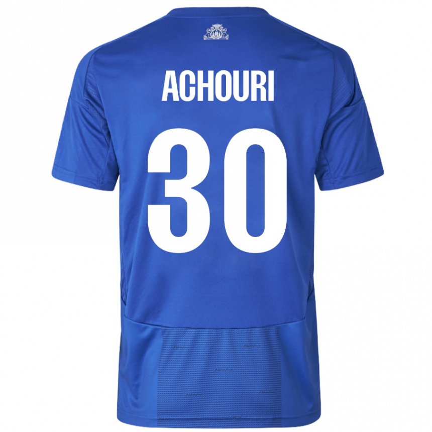 Kids Football Elias Achouri #30 White Blue Away Jersey 2024/25 T-Shirt