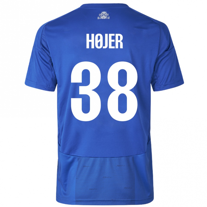 Kids Football Oliver Højer #38 White Blue Away Jersey 2024/25 T-Shirt