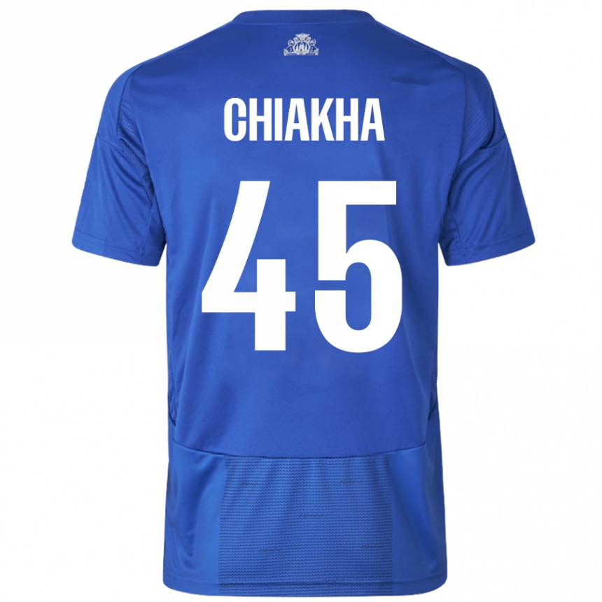 Kids Football Amin Chiakha #45 White Blue Away Jersey 2024/25 T-Shirt