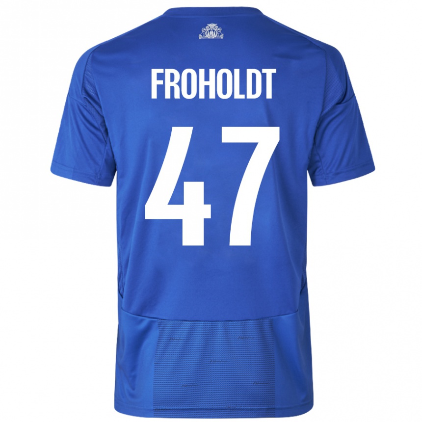 Kids Football Victor Froholdt #47 White Blue Away Jersey 2024/25 T-Shirt