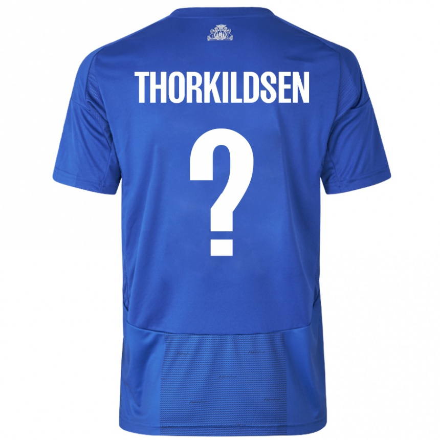 Kids Football Elias Thorkildsen #0 White Blue Away Jersey 2024/25 T-Shirt