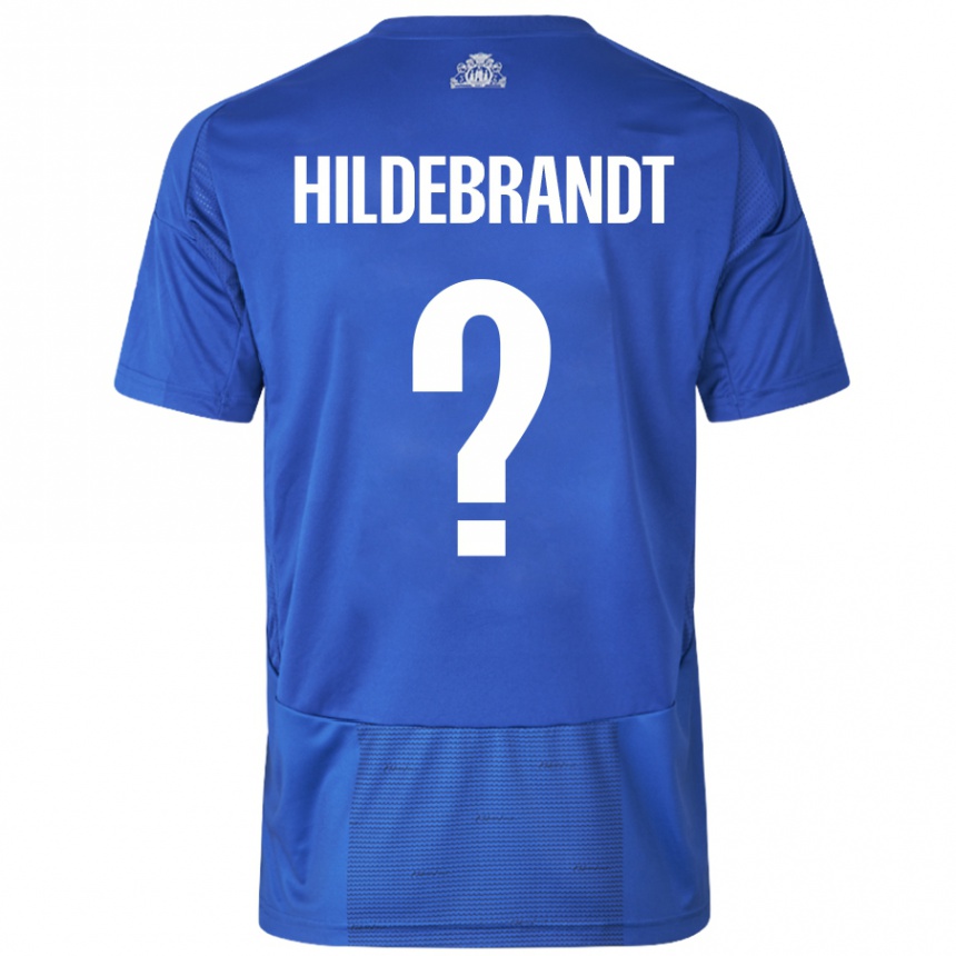 Kids Football Sylvester Hildebrandt #0 White Blue Away Jersey 2024/25 T-Shirt