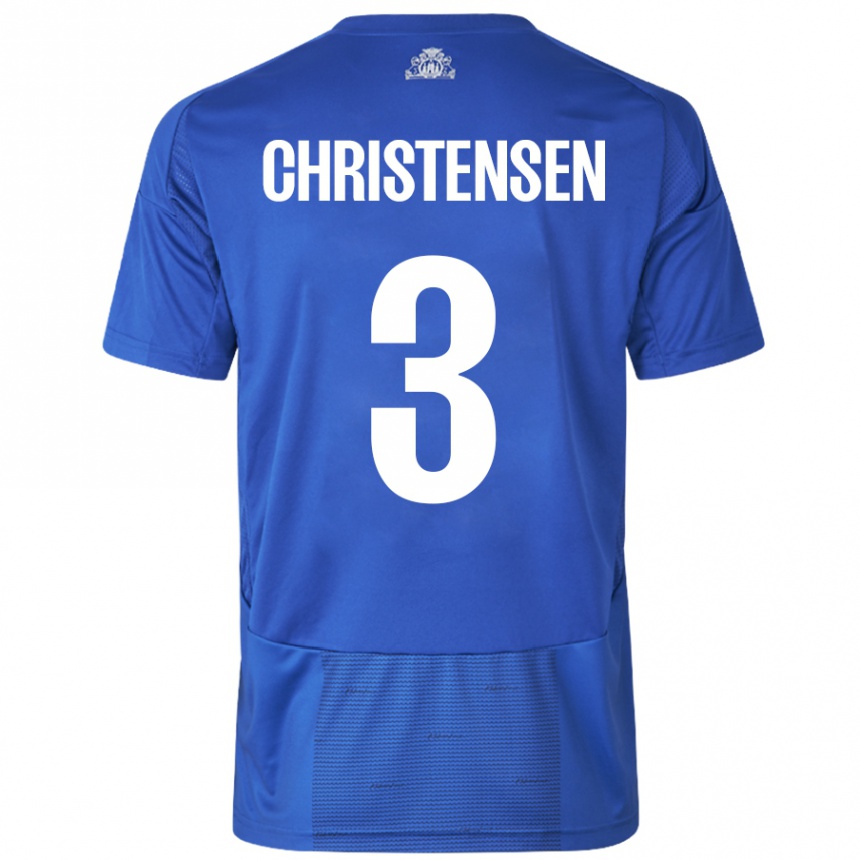 Kids Football Sebastian Christensen #3 White Blue Away Jersey 2024/25 T-Shirt