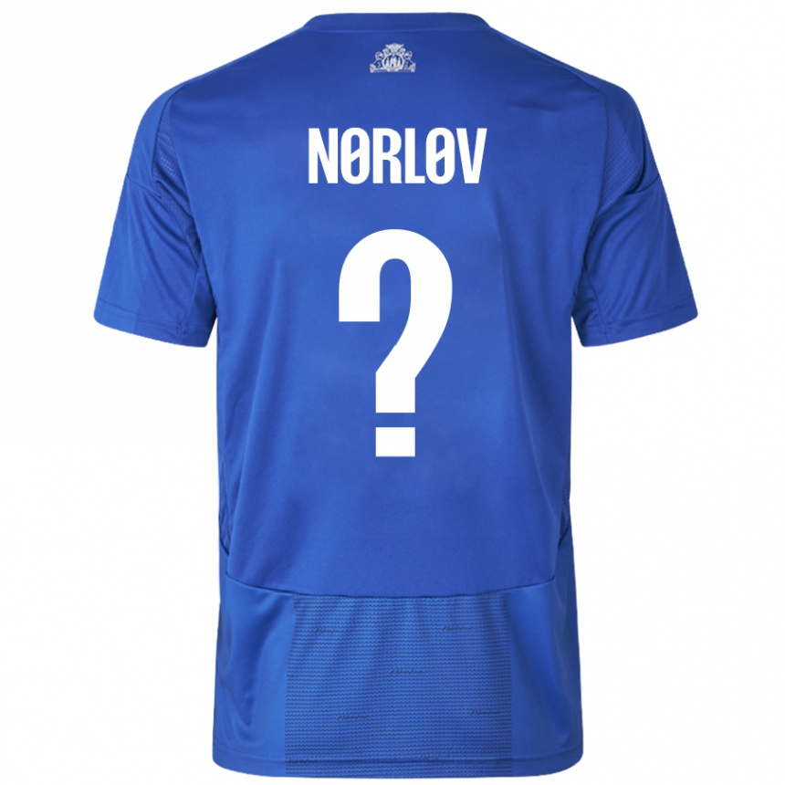 Kids Football William Nørløv #0 White Blue Away Jersey 2024/25 T-Shirt