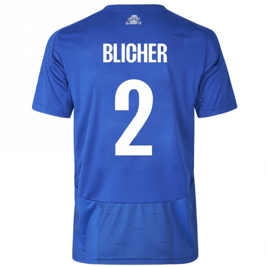 Kids Football Nicolai Blicher #2 White Blue Away Jersey 2024/25 T-Shirt