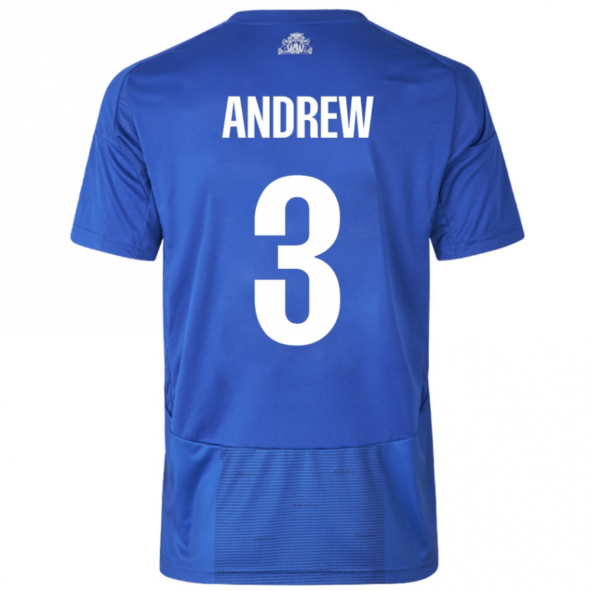 Kids Football Tristan Andrew #3 White Blue Away Jersey 2024/25 T-Shirt