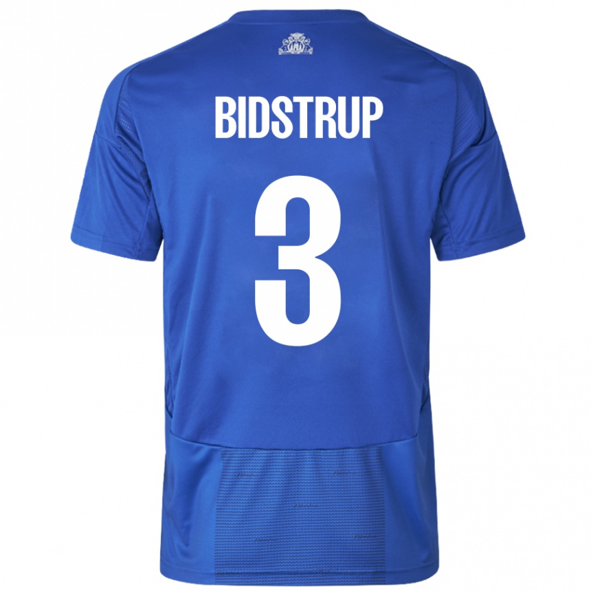 Kids Football Hjalte Bidstrup #3 White Blue Away Jersey 2024/25 T-Shirt