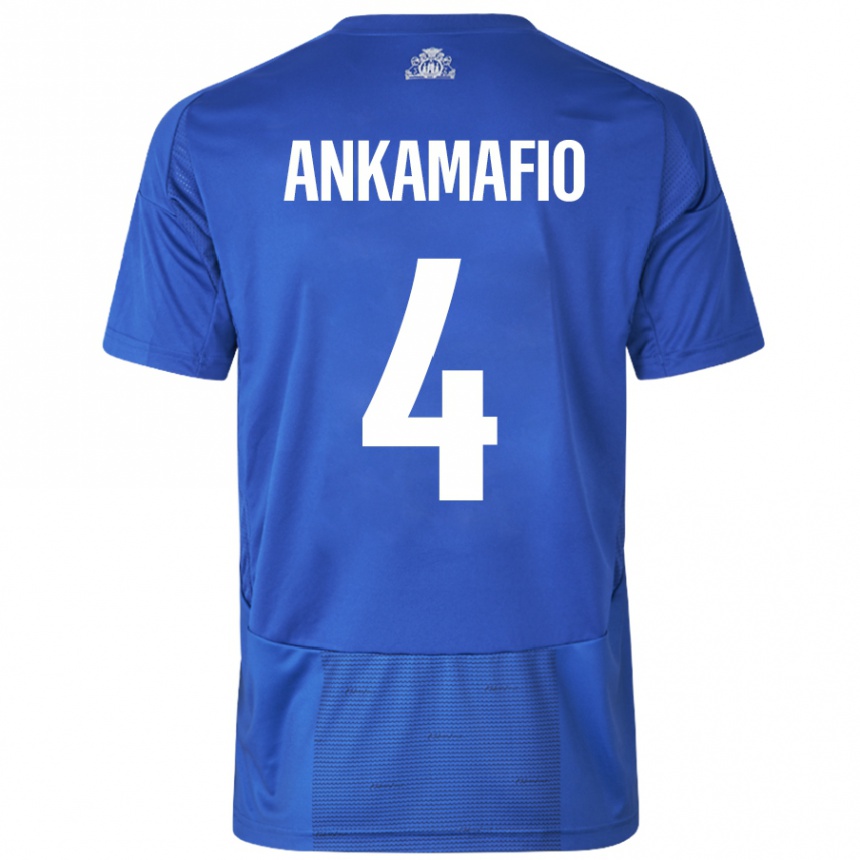 Kids Football Graham Ankamafio #4 White Blue Away Jersey 2024/25 T-Shirt