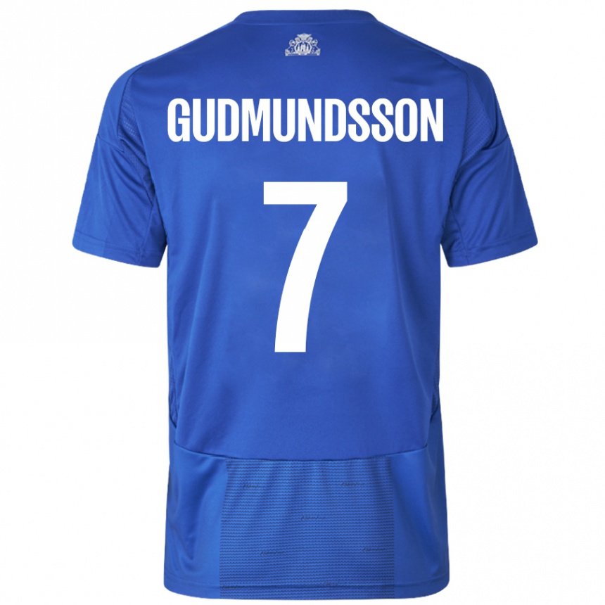 Kids Football Galdur Gudmundsson #7 White Blue Away Jersey 2024/25 T-Shirt