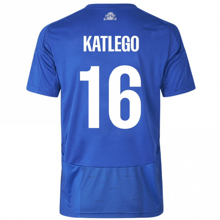 Kids Football David Katlego #16 White Blue Away Jersey 2024/25 T-Shirt