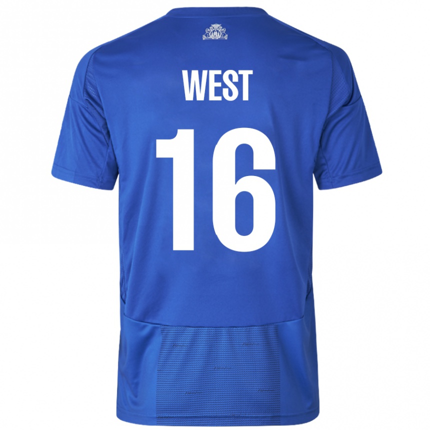 Kids Football Liam West #16 White Blue Away Jersey 2024/25 T-Shirt