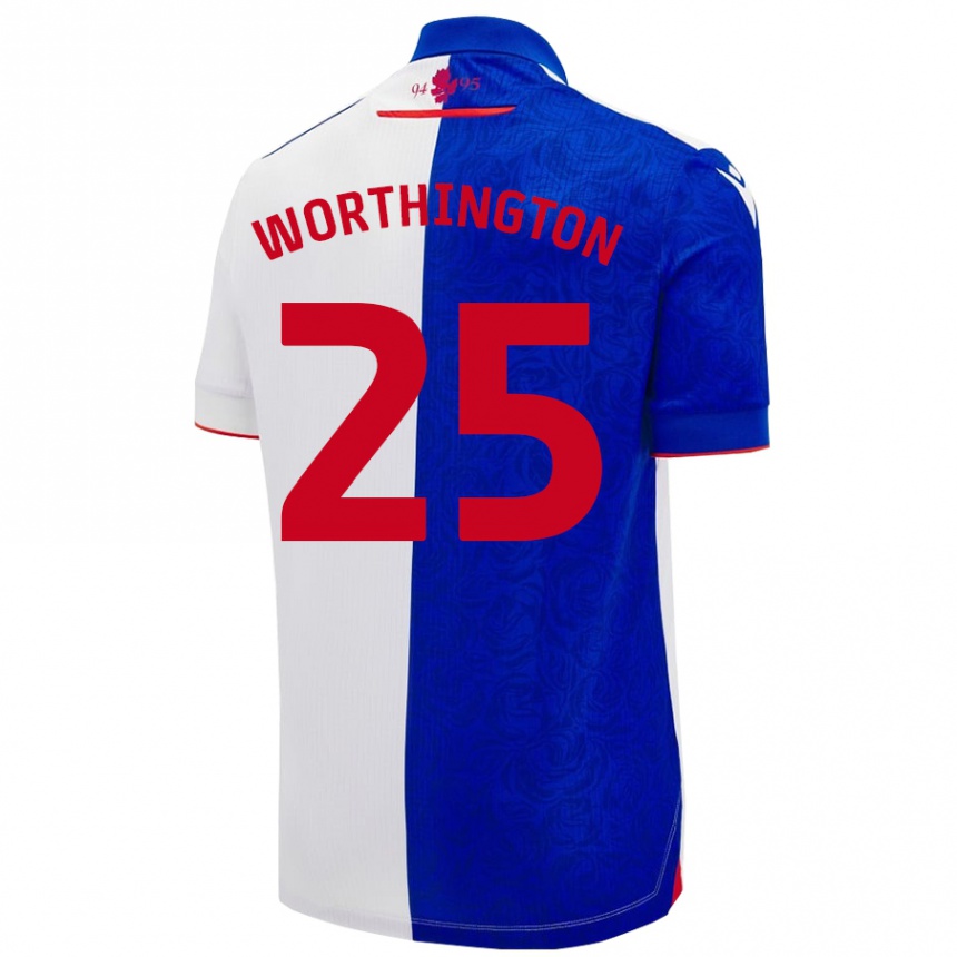 Men Football Nicola Worthington #25 Sky Blue White Home Jersey 2024/25 T-Shirt