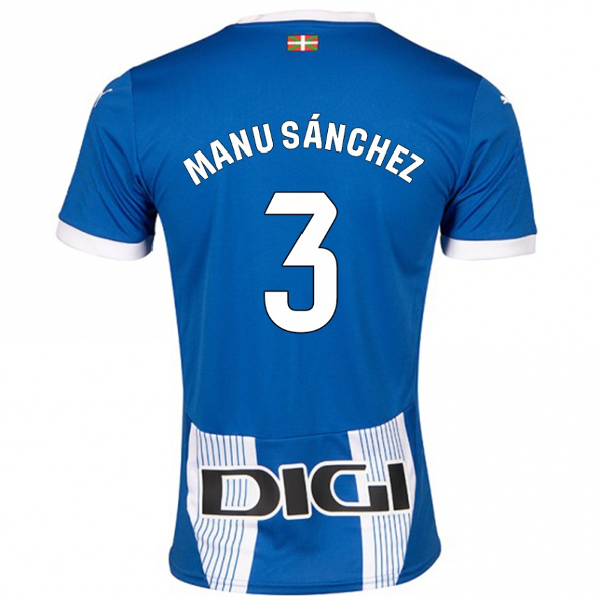 Men Football Manu Sanchez #3 Blue Home Jersey 2024/25 T-Shirt