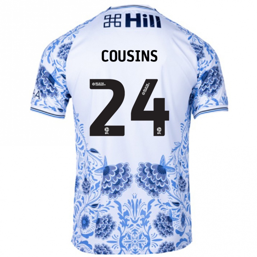 Men Football Jordan Cousins #24 White Blue Away Jersey 2024/25 T-Shirt