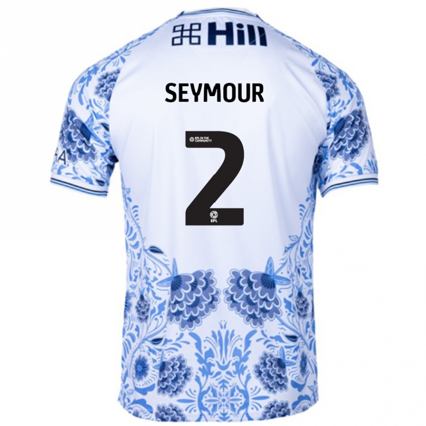 Men Football Mayzee Seymour #2 White Blue Away Jersey 2024/25 T-Shirt