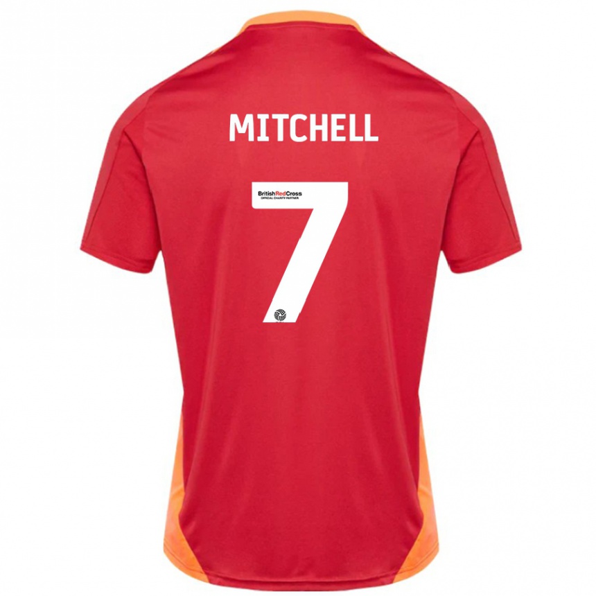 Men Football Demetri Mitchell #7 Blue Off White Away Jersey 2024/25 T-Shirt