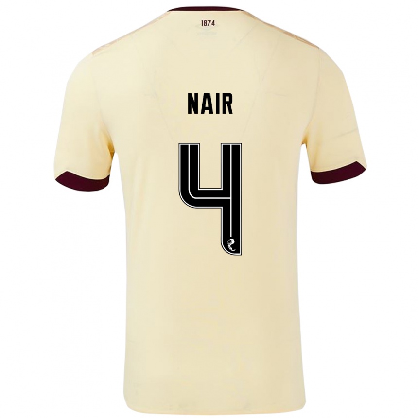 Men Football Kenzi Nair #4 Cream Burgundy Away Jersey 2024/25 T-Shirt