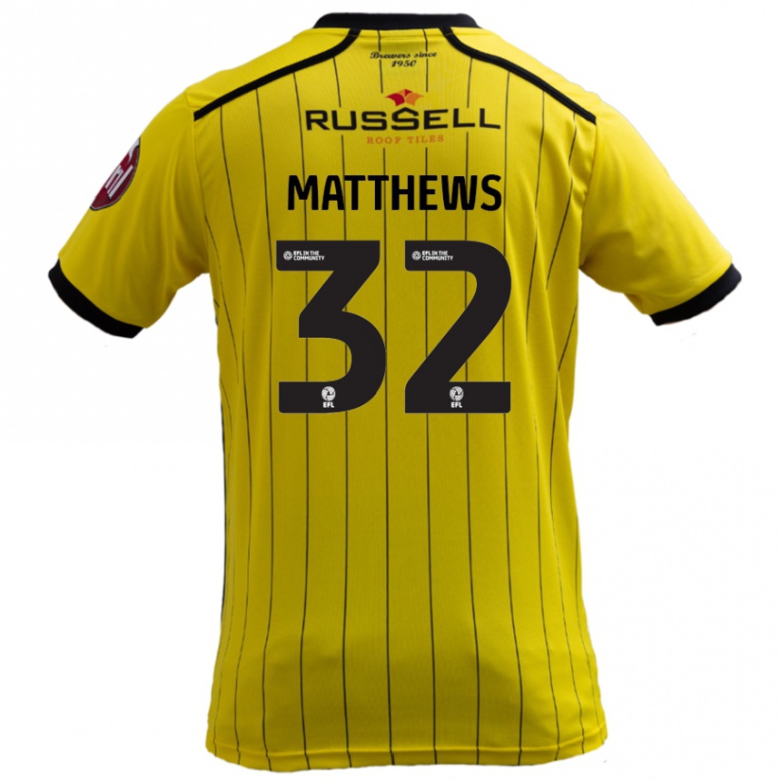 Women Football Daniel Matthews #32 Yellow Home Jersey 2024/25 T-Shirt