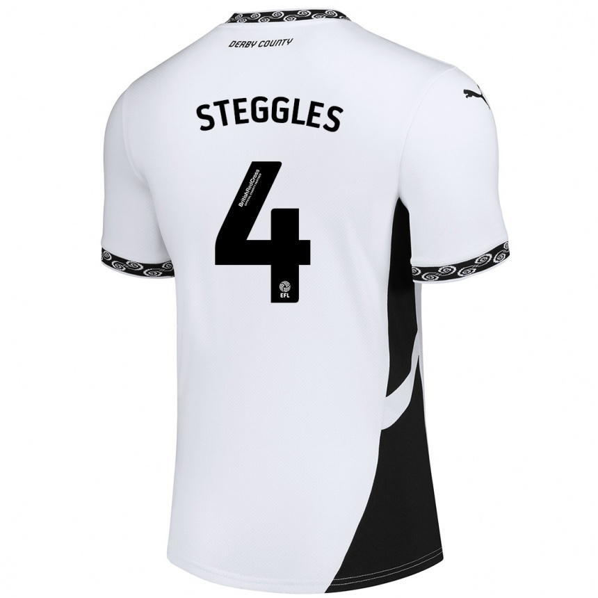 Women Football Charlotte Steggles #4 White Black Home Jersey 2024/25 T-Shirt